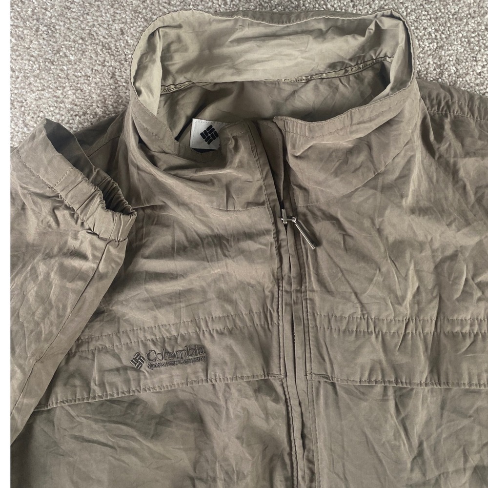 Columbia Mens XXL Olive Brown Full Zip Lightweight Mesh Lined Windbreaker Jacket